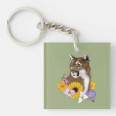 Cougar Mountain Lion Puma Bloemen Sleutelhanger (Voorkant)