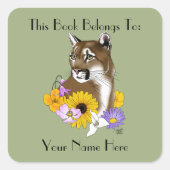 Cougar Mountain Lion Puma Bloemen Vierkante Sticker (Voorkant)