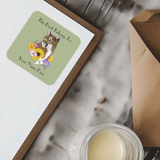 Cougar Mountain Lion Puma Bloemen Vierkante Sticker