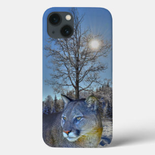 Cougar Mountain Lion & Winter Tree iPhone 13 Hoesje