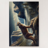 Cougar op de rotsen, bergachtig landschap legpuzzel (Verticaal)