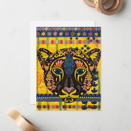 Cougar op felgele achtergrond Blank Note Kaart Notitiekaartje (Voorkant / Achterkant in situ)