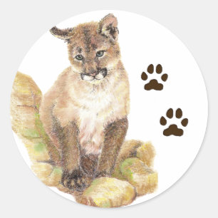 Cougar, Puma, Mountain Lion Animal Cub Tracks Ronde Sticker
