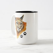Cougar, Puma, Mountain Lion Animal Tracvel M Tweekleurige Koffiemok (Voorkant links)