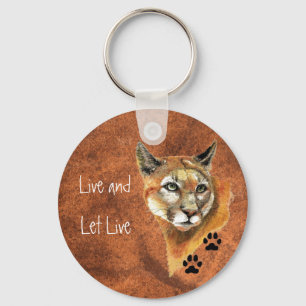 Cougar Puma Mountain Lion "Live and Let Live" Sleutelhanger