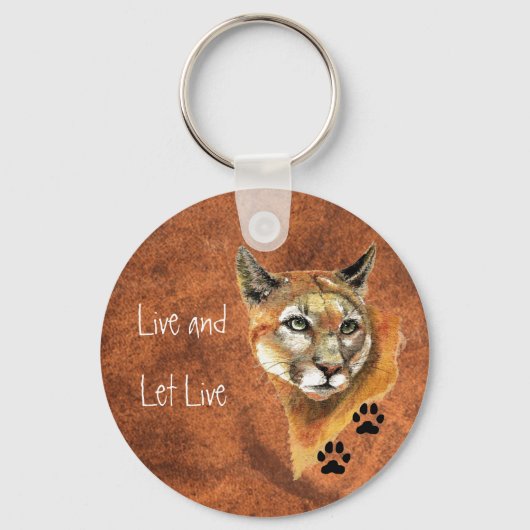 Cougar Puma Mountain Lion "Live and Let Live" Sleutelhanger (Voorkant)