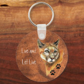Cougar Puma Mountain Lion "Live and Let Live" Sleutelhanger (Voorkant)