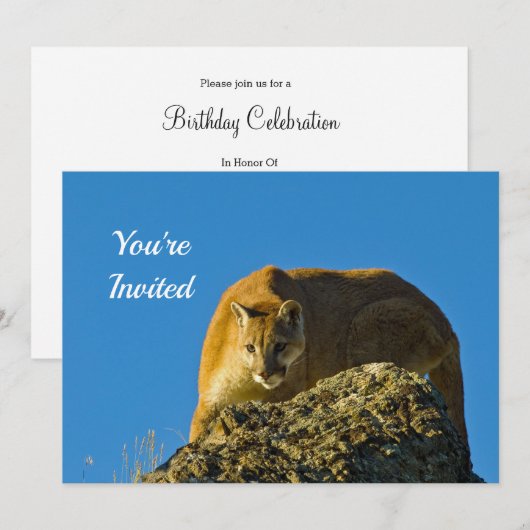 Cougar verjaardagsuitnodiging kaart (Voorkant / Achterkant)