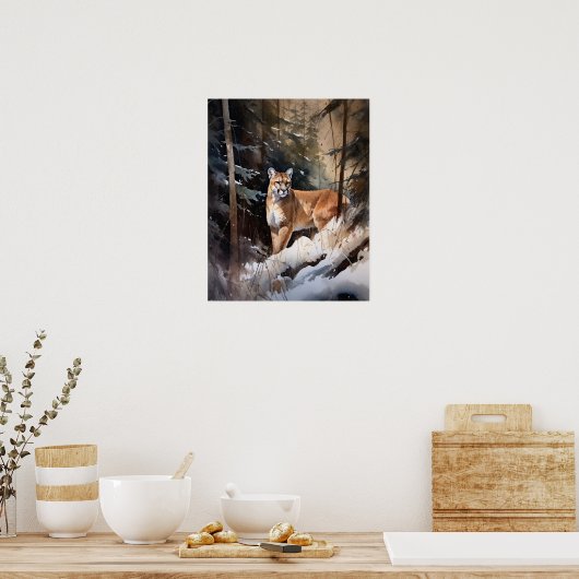 Cougar Woodland Animal Art Print Poster (Keuken)