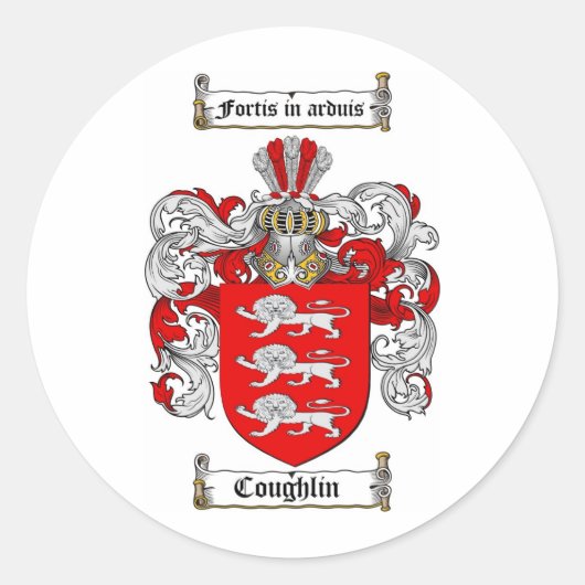 COUGHLIN FAMILIE CREST - COUGHLIN WAPEN RONDE STICKER (Voorkant)
