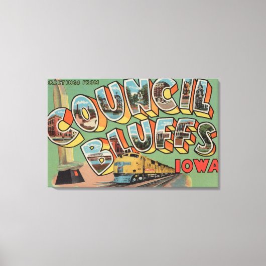 Council Bluffs, Iowa - Large Letter Scenes Canvas Afdruk (Voorkant)