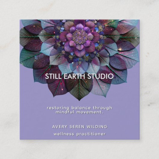 Council of Leaves | Mandala Design P&B Vierkante Visitekaartje (Voorkant)