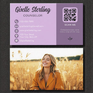 Counselor Lavender Paarse QR Code Foto Visitekaartje