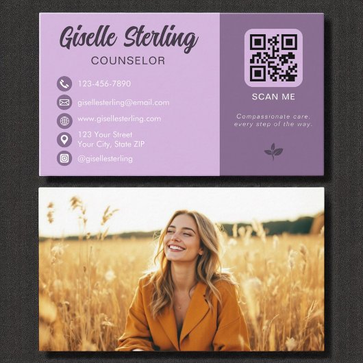 Counselor Lavender Paarse QR Code Foto Visitekaartje