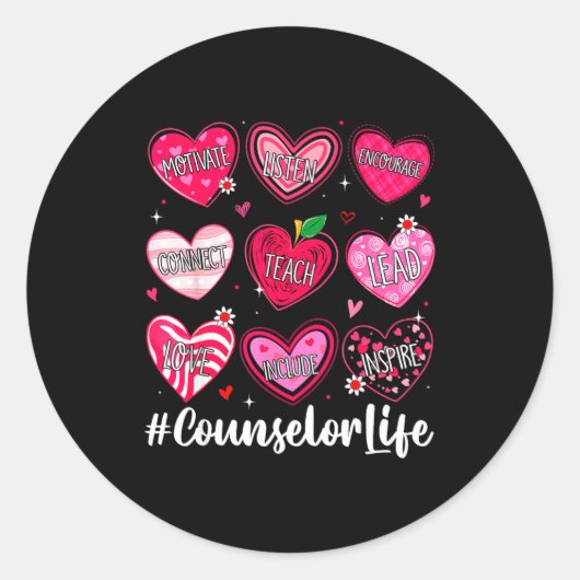 Counselor Life School Counseling Hearts School Val Ronde Sticker (Voorkant)