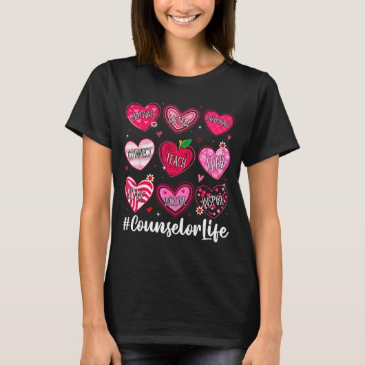 Counselor Life School Counseling Hearts School Val T-shirt (Voorkant)