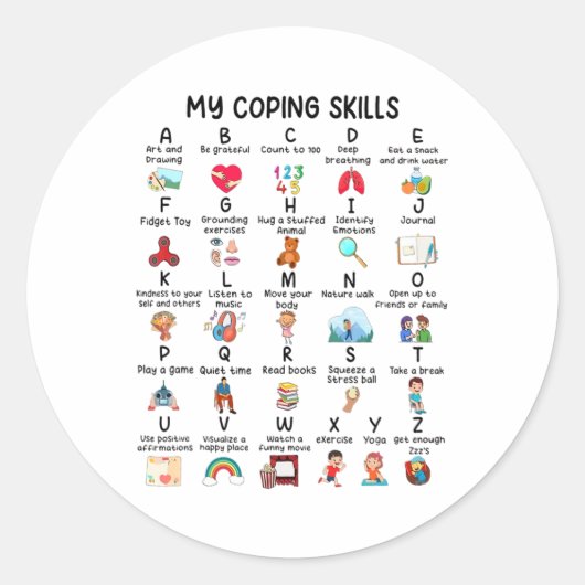 Counselor Mijn Coping Skills Alfabet Geestelijke G Ronde Sticker (Voorkant)