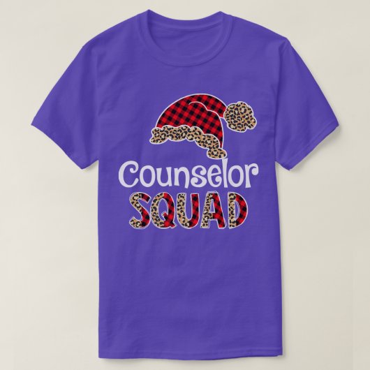 Counselor Squad Santa Hat Buffalo Plaid Leopard Fu T-shirt (Design voorkant)