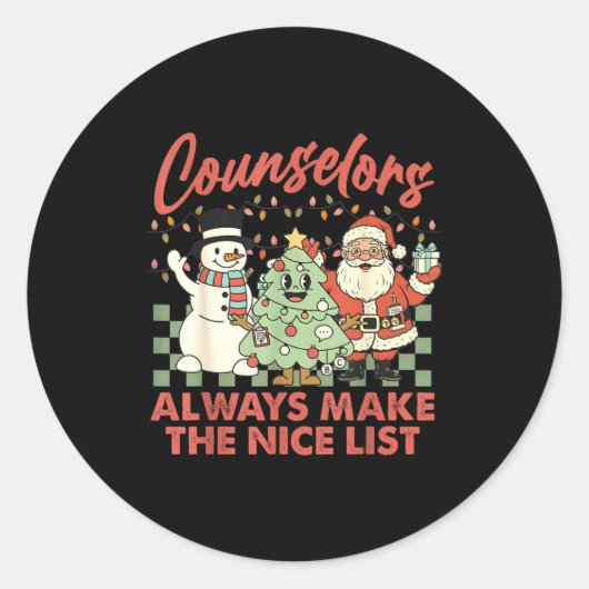 Counselors Always Make The Nice List Santa Christm Ronde Sticker (Voorkant)