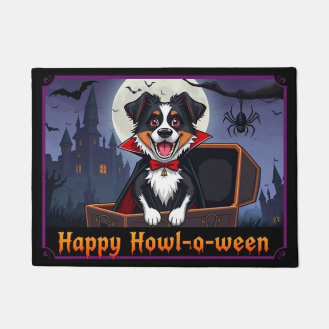 Count Australian Shepherd Happy Howl-o-ween Deurmat (Voorkant)