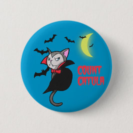 Count Catula | Illustratie Cute Halloween Cat Pun Ronde Button 5,7 Cm