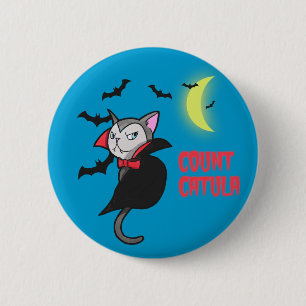 Count Catula   Illustratie Cute Halloween Cat Pun Ronde Button 5,7 Cm