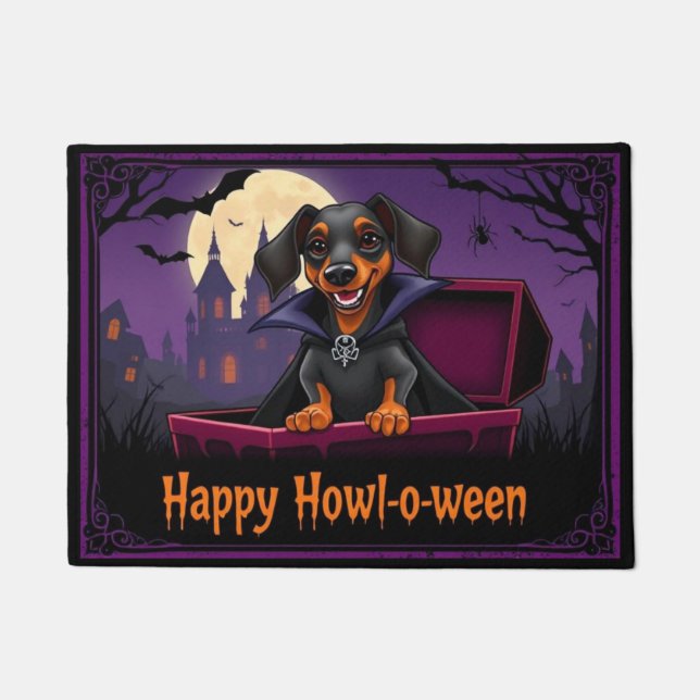 Count Dachshund Happy Howl-o-ween Deurmat (Voorkant)