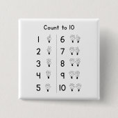 Count to 10 handgestures vierkante button 5,1 cm (Voorkant)