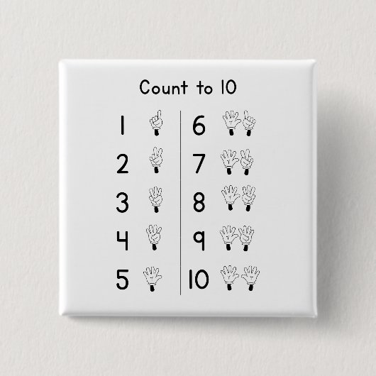 Count to 10 handgestures vierkante button 5,1 cm (Voorkant)