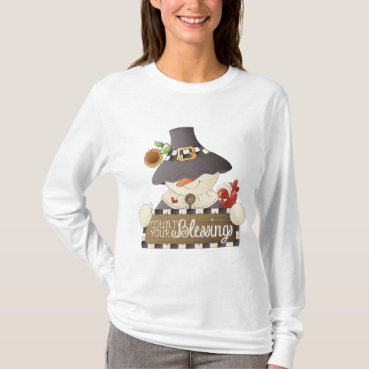 Count Your Blessings Snowman Pilgrim T-shirt (Voorkant)