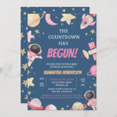 Countdown Space Girl Baby shower Kaart (Voorkant / Achterkant)