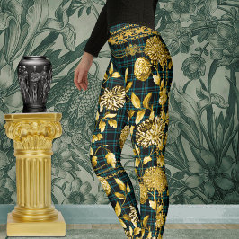 Countess Black Blauwgroen Green Pset Gold Floral Leggings