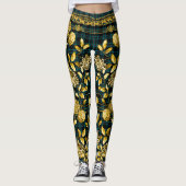 Countess Black Blauwgroen Green Pset Gold Floral Leggings (Voorkant)