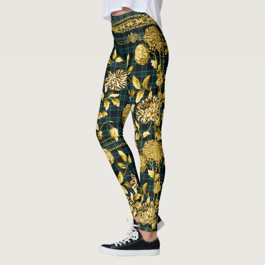 Countess Black Blauwgroen Green Pset Gold Floral Leggings (Links)