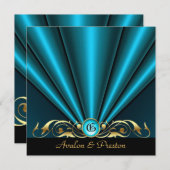 Countess Blauwgroen Silk Gather Gold Scroll Invita Kaart (Voorkant / Achterkant)