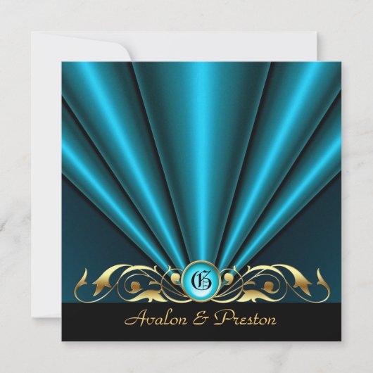 Countess Blauwgroen Silk Gather Gold Scroll Invita Kaart (Voorkant)