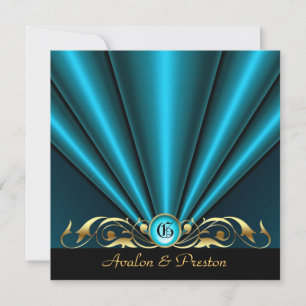 Countess Blauwgroen Silk Gather Gold Scroll Invita Kaart