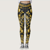 Countess Gold Chain Floral Black op Black Damask Leggings (Voorkant)