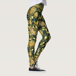 Countess Gold Chain Floral Shamrock Black Leggings