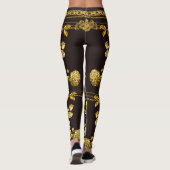 Countess Gold Chain Lion Emblem Floral Espresso Leggings (Achterkant)