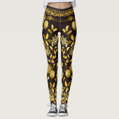Countess Gold Chain Lion Emblem Floral Espresso Leggings (Voorkant)
