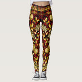Countess Gold Floral Chain Red Black Damask Leggings (Voorkant)