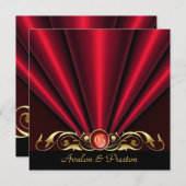 Countess Red Silk Gather Gold Scroll Invitation Kaart (Voorkant / Achterkant)