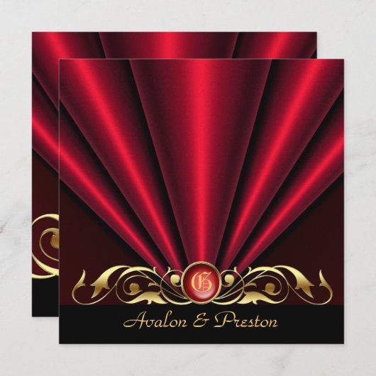 Countess Red Silk Gather Gold Scroll Invitation Kaart (Voorkant / Achterkant)