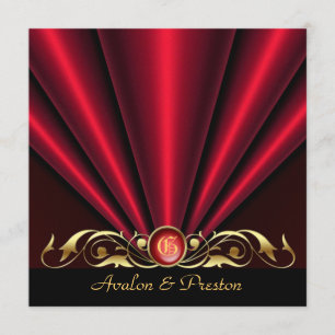 Countess Red Silk Gather Gold Scroll Invitation Kaart