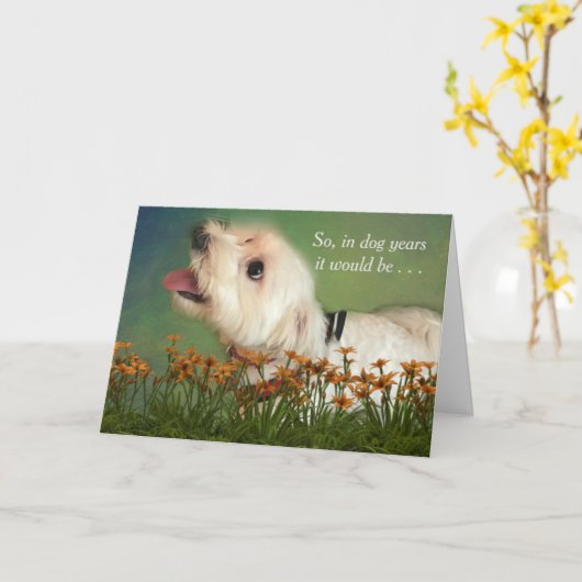 Counting in Dog Years Birthday Kaart (Gele Bloem)