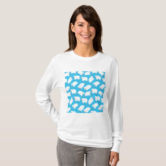 Counting Sheep Blue Nursery Pattern T-shirt (Voorkant volledig)