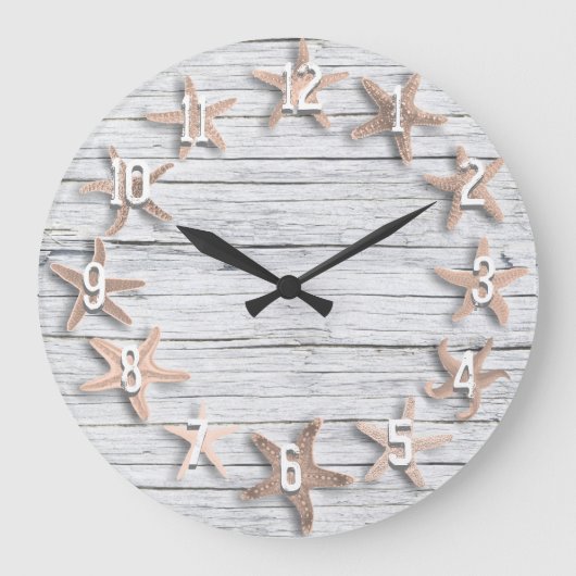 Counting Starfish Faux Driftwood Grote Klok (Voorkant)