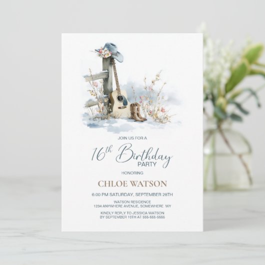 Country and Western Winter 16th Birthday Party Kaart (Staand voorkant)