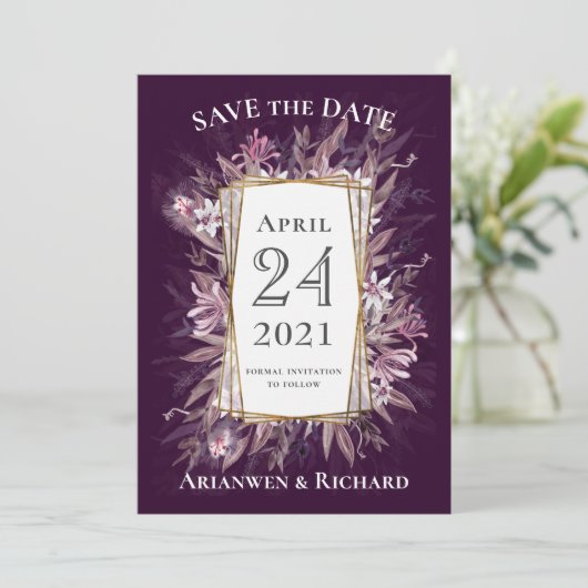 Country art bloemenbruiloft bewaar de datum uitnod kaart (Staand voorkant)